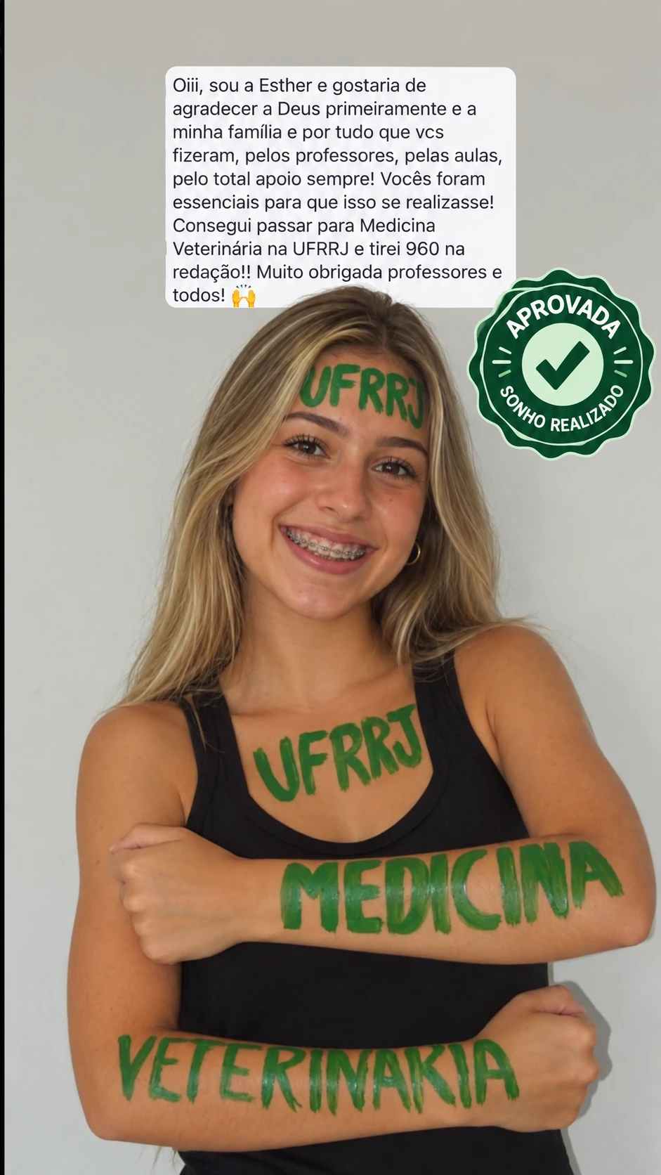 Esther aprovada em Medicina Veterinária na UFRRJ com o Aprova ENEM
